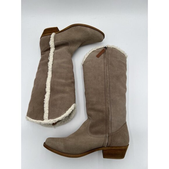NWOT Dingo Women's Size 11 Western Camel Tan Suede Sherpa Lined Knee High Boots - Picture 1 of 16